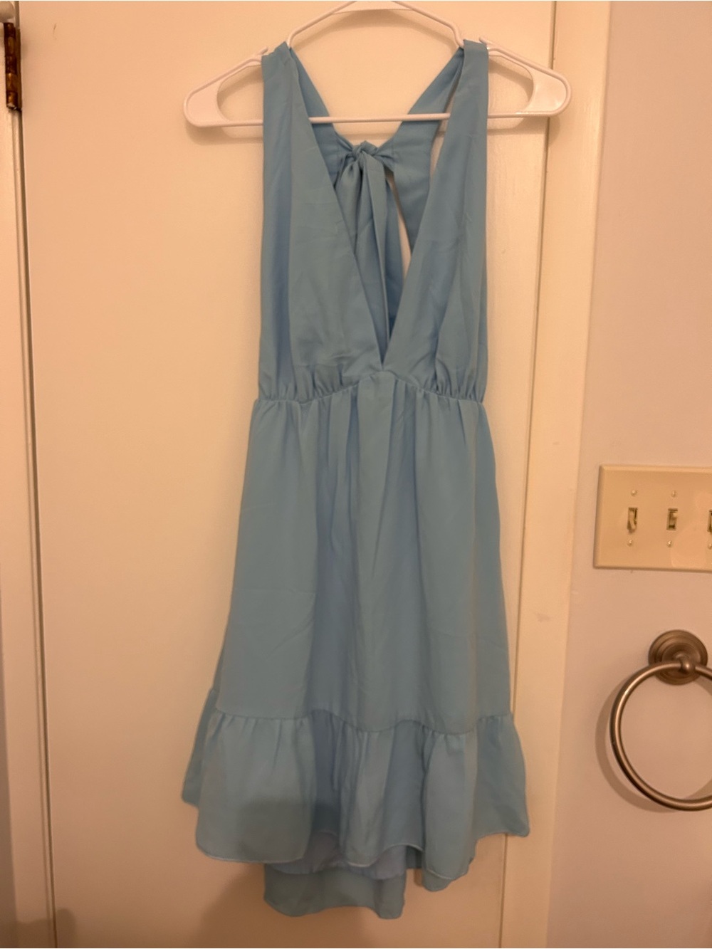 Sleeveless Light Blue Tie-Back Mini Dress